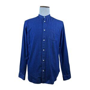 Gap Mens Blue Denim Button Down Shirt Mandarin Collar Lightweight Size L